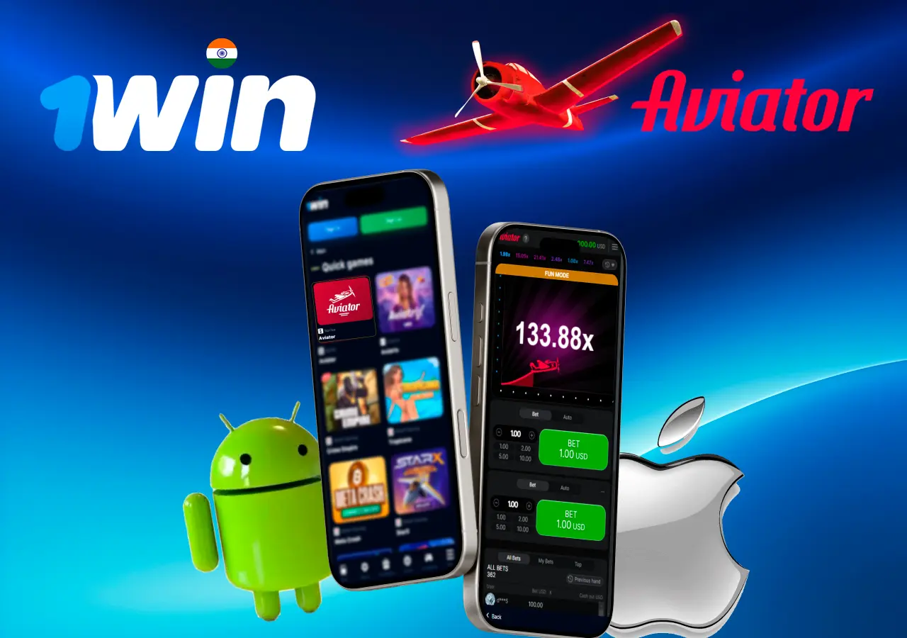 aviator game promotions displayed on mobile with Android and Apple logos